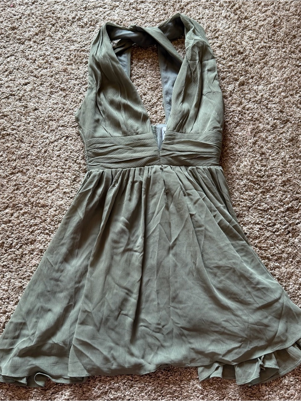 Sage Green Cross Back V Neck Ruffle Mini Dress Event Birthday Party Going Out